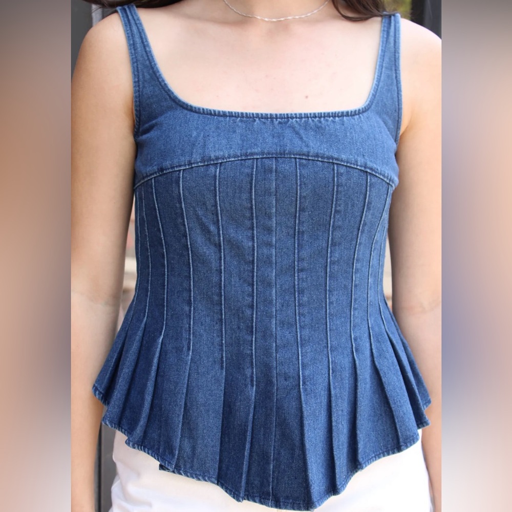 Madelyn Blue Pleated Denim Tank Top